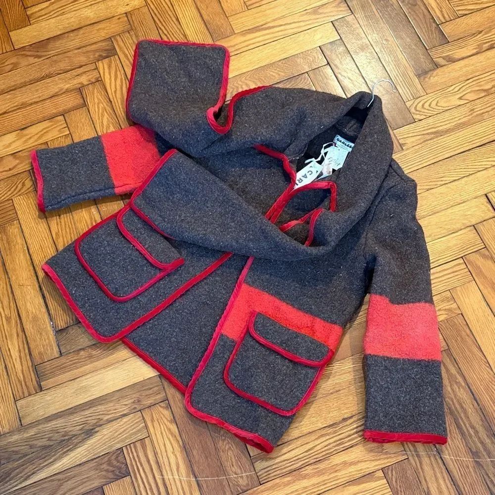Carleen Free People One-Of-A-Kind Plaid Wool Scarf Jacket Brown & Red — image 2 of 5